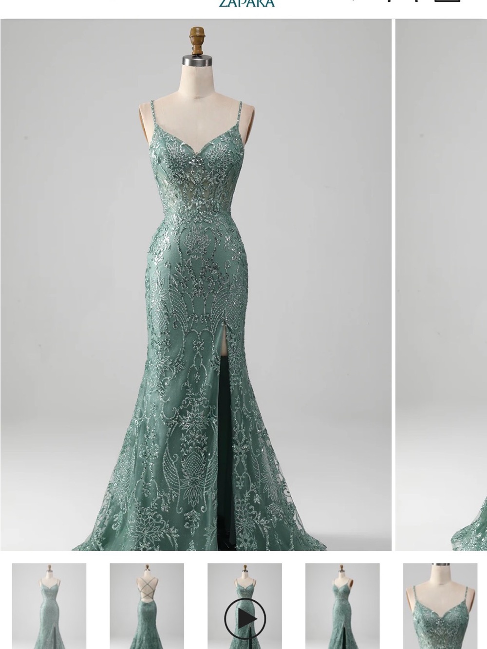 Sparkly Grey Green Mermaid Spaghetti Straps Long Prom Dress with Beading